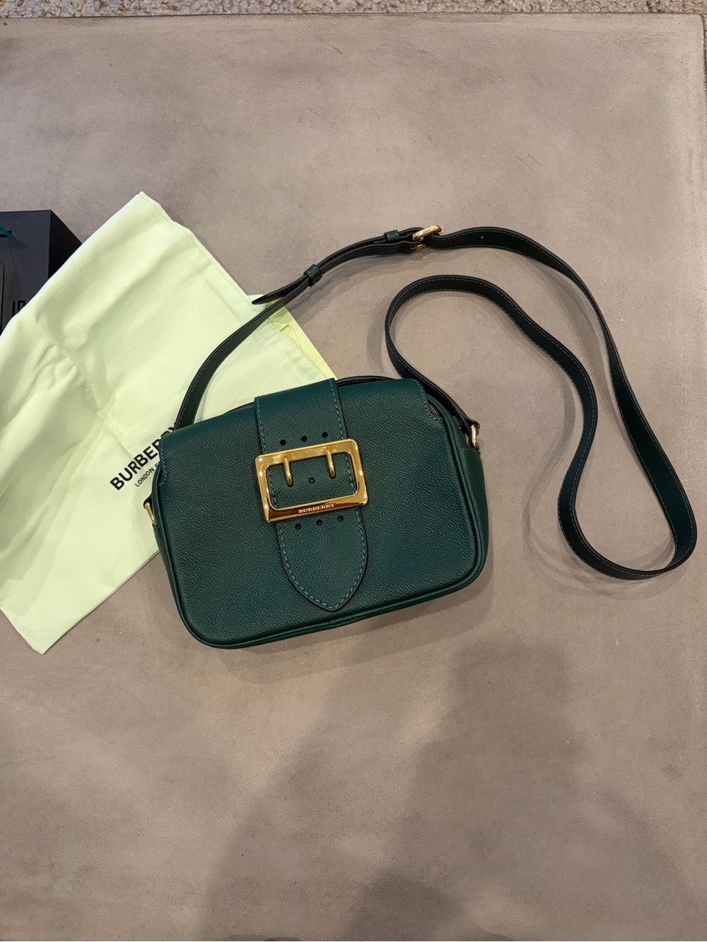 Burberry Green Leather Buckle Crossbody Bag with Gold Hardware